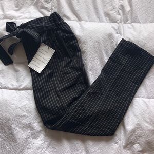Black Pinstripe Paperbag Pants